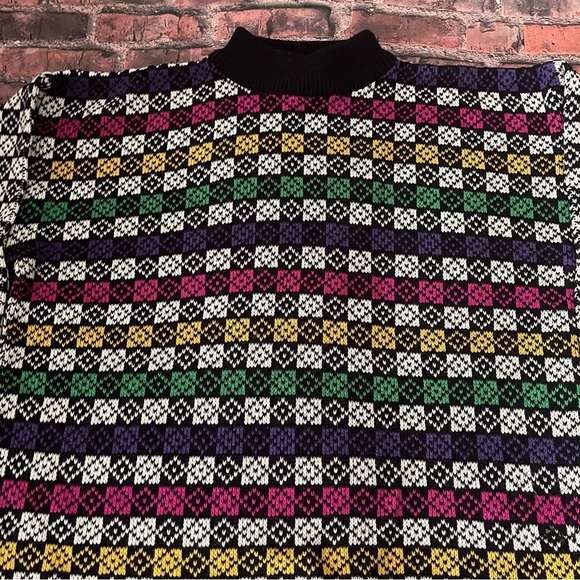 Vintage 90s Sweater Abstract Bold Printed Knit by Jamie Scott Large Crazy Fun - Picture 4 of 6